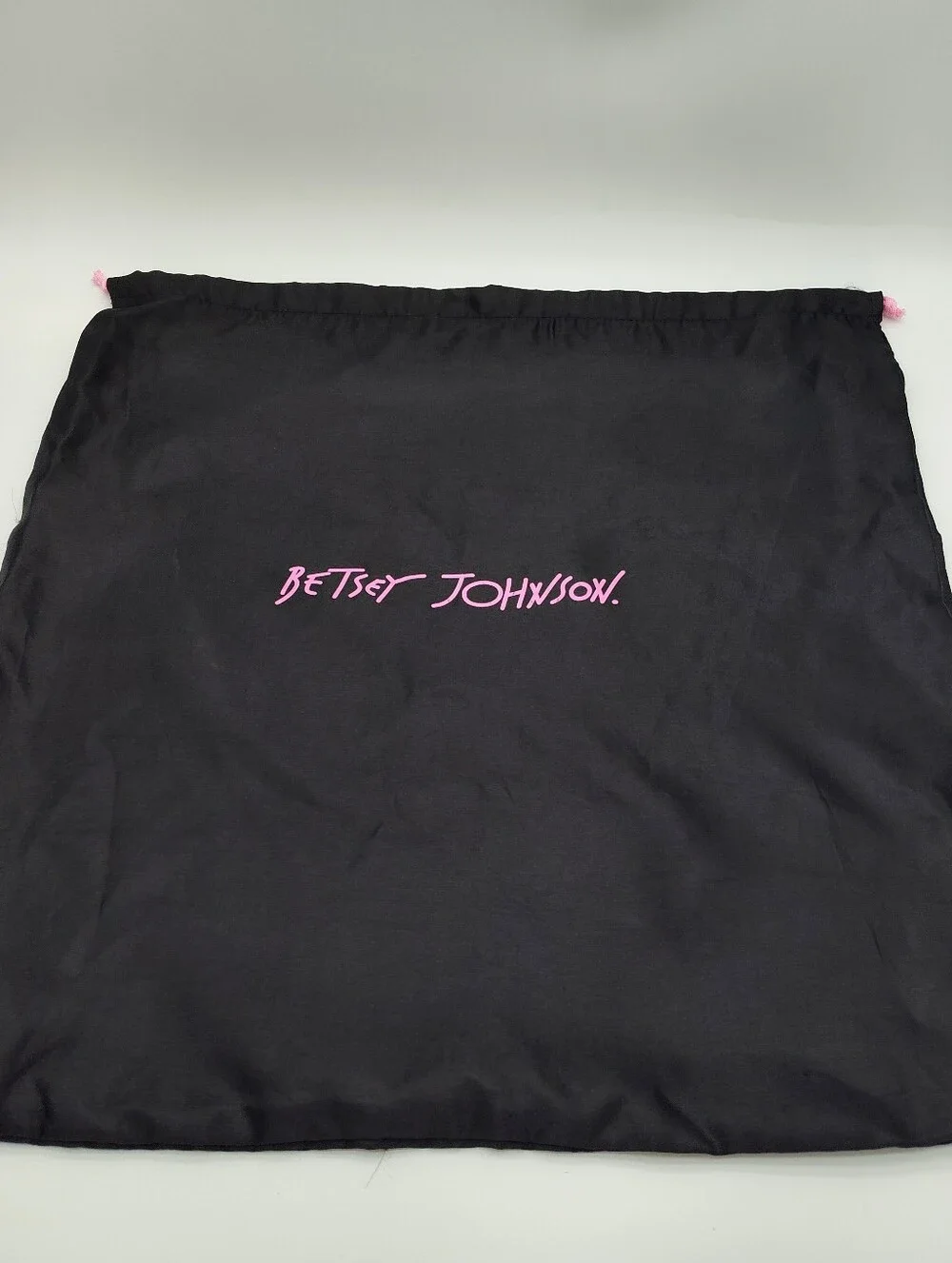 BETSEY JOHNSON Large Black Pink Logo Drawstring Dust Bag Storage Travel 22x21.5